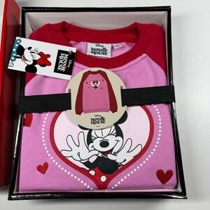 Disney Minnie Mouse Girls Raglan Sweatshirt Pink Red Heart Gift Box Size 7 NEW